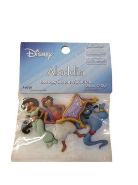 Disney Aladdin Dress It Up Jesse James Co. Jasmine Carpet New 4 PC Button Set